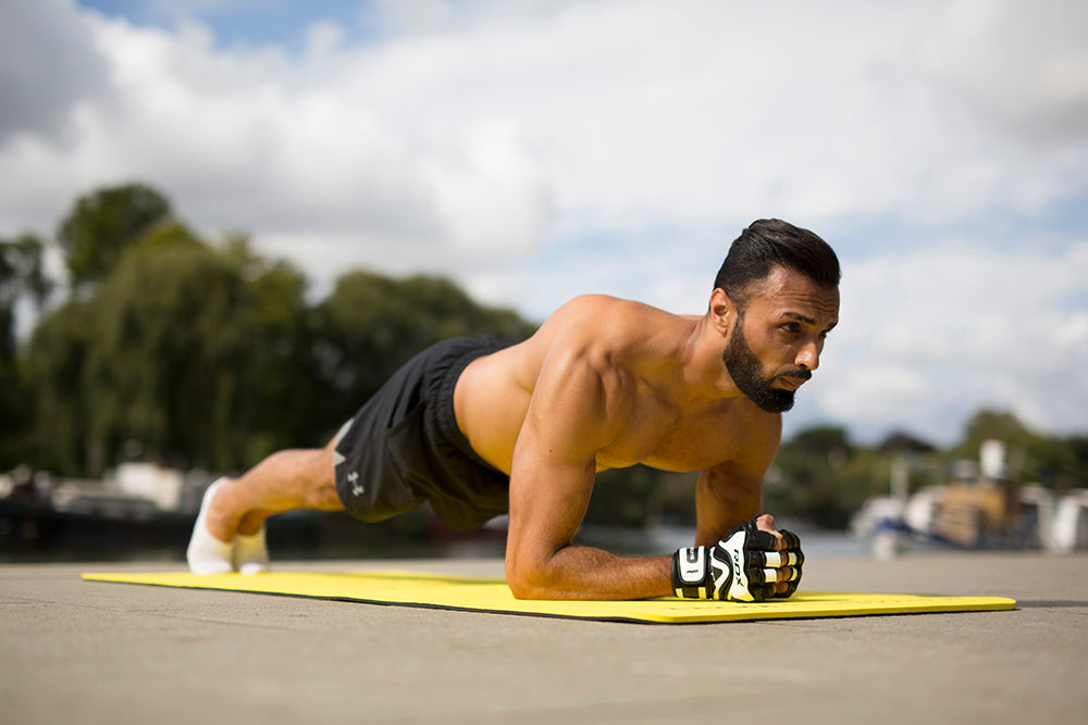 Plank on large yoga mat